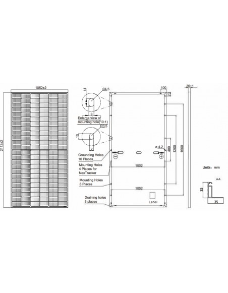 Dimensões Painel solar JA Solar 460Wp Mono PERC