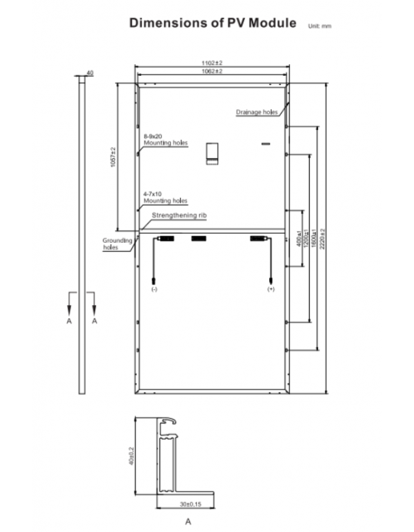 dimensions Panneau solaire Risen Mono PERC 450Wc