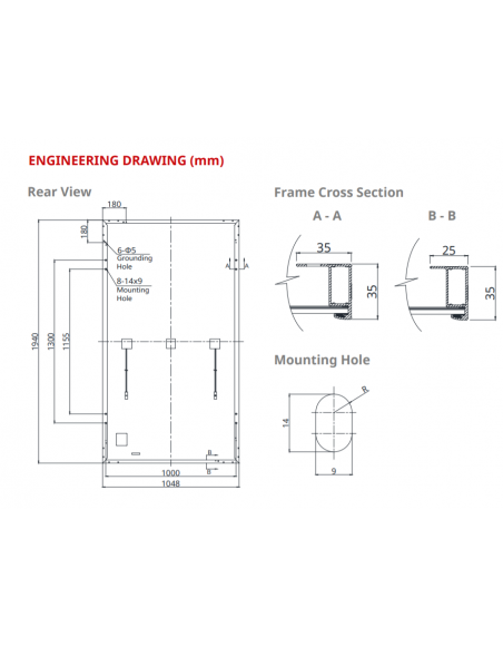 Abmessungen Canadian Solar HiKu Mono PERC 415Wp Solarpanel
