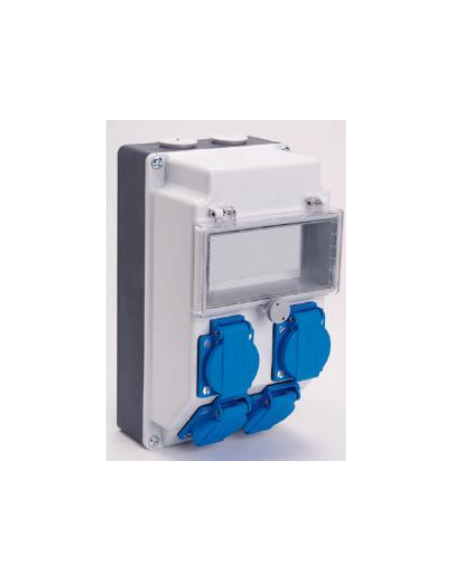 Boîte combinée avec fenêtre pour 7 modules et 4 prises Schuko
