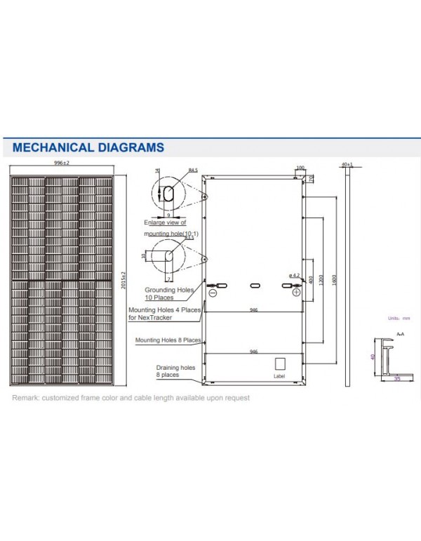 dimensões do painel solar JA Solar mono perc 505W